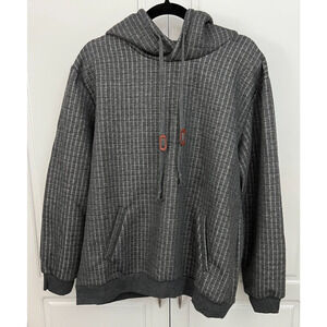 NWT LecGee Men's Gray Plaid Jacquard Hooded Pullover Sweatshirt Size M